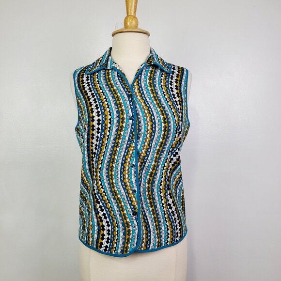 Unique Spectrum Sleeveless Belted Colorful Button Front Top Size L - Picture 2 of 12